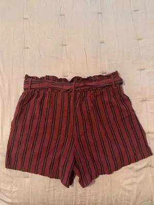 Charlotte Russe Maroon and Navy Striped High-Waist Shorts thumbnail 2