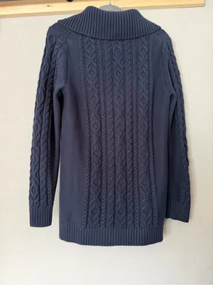 ⁠L.L. Bean 100% Cotton Cable Knit Long Button Front Cardigan Sweater Navy M REG⁠ thumbnail 5