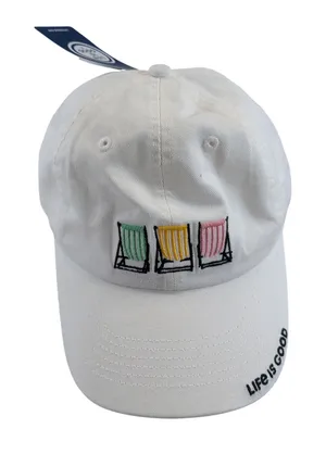 Life is Good A Chill Cap Beach Chair Stripe White Cotton Baseball Hat OS NWT thumbnail 1