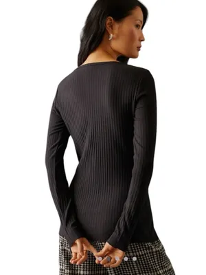 Anthropologie - Black Ribbed Snap Front Long Sleeve Top Organic Cotton Sz M thumbnail 2