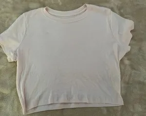 Hollister Womens Light Pink Ribbed Short Sleeve Crop Top Tee Size Large (A) thumbnail 1