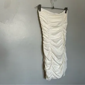 White Strapless Ruched Dress Large thumbnail 2