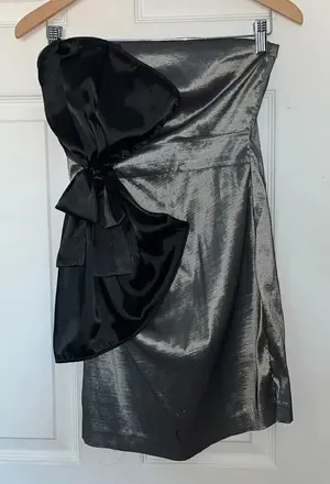 Cray Silver Black Strapless Bow Dress Size M thumbnail 1