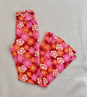 Orange and pink floral flare yoga pants thumbnail 1