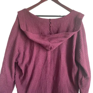 American Eagle Women Cardigan XS Burgundy Hooded Waffle Knit‎ Lounge Cozy Layer thumbnail 3