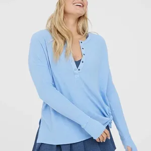 Aerie Henley Pullover long sleeve tee waffle knit ribbed oversized top thumbnail 10