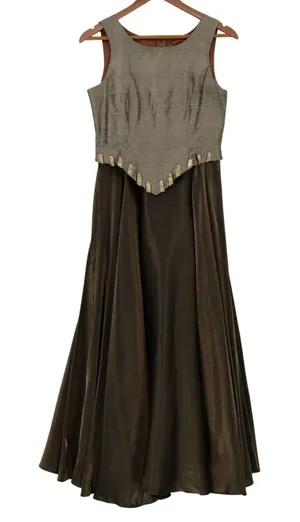 Gloria Vintage Silk Basque Maxi Dress‎ Gown Size S Green Regency Renaissance 90s thumbnail 1