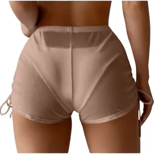 Sheer Mesh Beach Shorts Drawstring Swim Cover Up Beige Nude Womens Small thumbnail 5