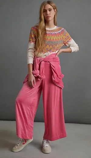 Saturday Sunday Anthropologie Jaya Pink Lounge Wide Leg Smocked thumbnail 1