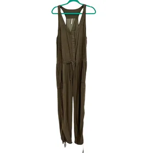 Free People Roaring Rayon Utilitarian jumpsuit Olive Green Drawstring Size‎ 4 thumbnail 3