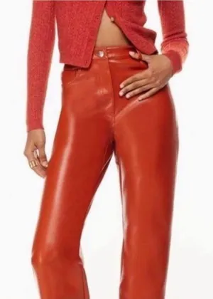 Aritzia The Melina Wilfred vegan leather pants fire orange 4 high rise straight thumbnail 1