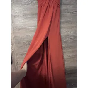 Azazie Paprika A line Pleated Chiffon Long Dress Farren Bridesmaid Formal Orange thumbnail 6