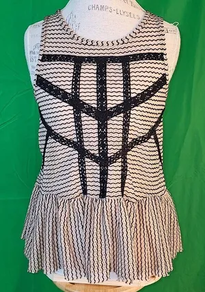 Free People‎ Womens Tan Black Lace Peplum Sleeveless Shirt Top Blouse Small thumbnail 1