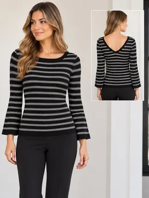 White‎ House Black Market Convertible Stripe Sweater Black White Large Office thumbnail 2