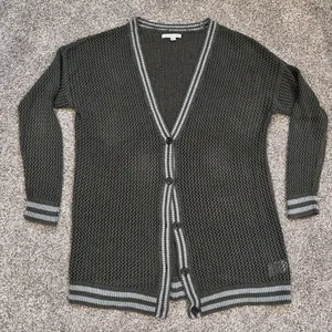 American Eagle Women's Green Open Knit Varsity Button Long Cardigan thumbnail 8
