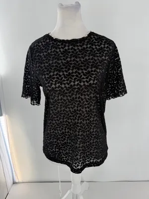 Zara Women’s Small Black Floral Lace Sheer Short Sleeve Blouse Top Romantic thumbnail 1