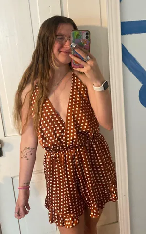 polka dot halter neck romper play suit in burnt orange thumbnail 3