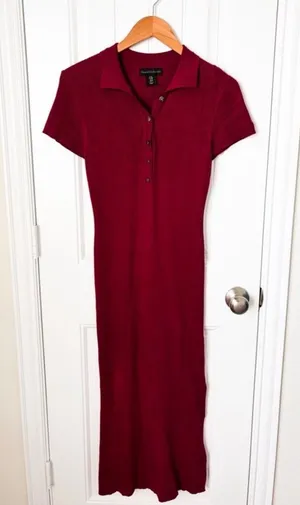 House of Harlow 1960 Burgundy Midi Dress Ribbed Size Medium thumbnail 1