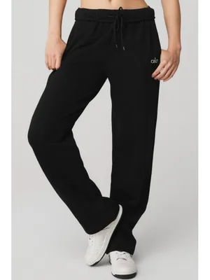 Alo Accolade Straight Leg Sweatpant Black Fleece Sweats Lounge Traveling Joggers thumbnail 5