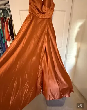 Satin long maxi dress, small size Orange thumbnail 2