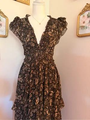Ulla Johnson Black Floral Asymmetrical Midi Dress 100% Silk thumbnail 10