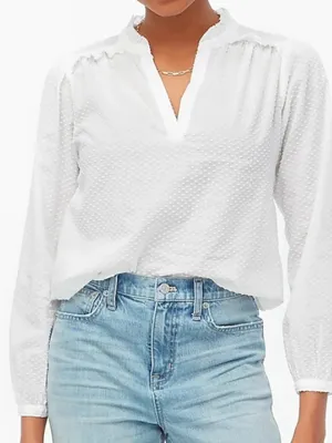 J. Crew White Clip Dot Ruffle Trim Popover Blouse - Small thumbnail 1
