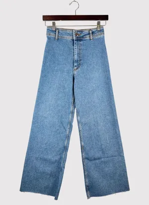 ZARA Womens Jeans Blue Denim High Rise Wide Leg Baggy Zip Fly Medium Wash Size 2 thumbnail 1