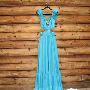 Mac Duggal 70254 Womens Blue Ruffled Shoulder Cut Out Lace Up Gown Dress thumbnail 9