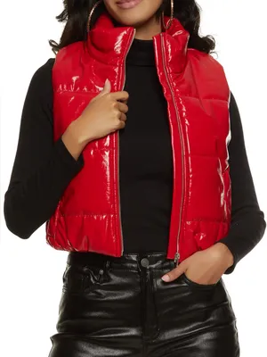 Ambiance Outerwear Women’s Size Large Puffer Vest Patent Bright Red Polyurethane thumbnail 1