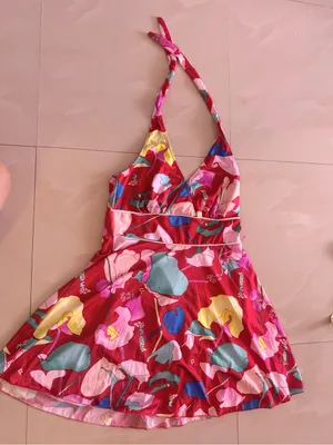 Red Floral Halter Swim Dress thumbnail 2
