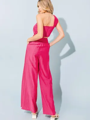 Flying Tomato Fuschia Pink Twisted Crop Top High Rise Wide-Leg Pant Set Sz S & M thumbnail 4