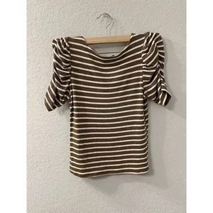 Who what wear small White Mustard striped puff sleeve‎ top thumbnail 2