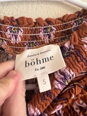 Bohme Smocked-Neck Floral Tunic Top in Rust with Pink Accents thumbnail 2