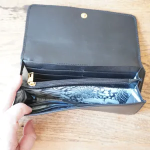 Ted Baker London Black Leather Matinee Wallet Gold Metal Bow Flap Long Clutch thumbnail 4