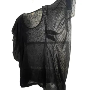 Free People Navy Blue Sheer Lace Mesh Point Desprit Boho Kimono Top Medium‎ thumbnail 6
