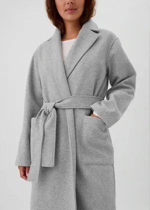 NWT GAP Light Gray Coat New‎ Belted Pockets Trench Long thumbnail 1