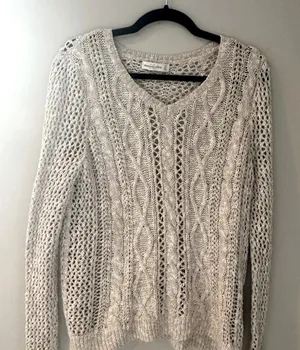 Y2k Abercrombie & Fitch Womens Pullover Beige Crochet Sweater XS M0329 thumbnail 1