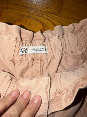 Zara Pale Pink Drawstring Paperbag Waist Chinos thumbnail 4