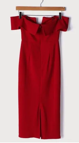 Lulus My Favorite Night Red Off-the-Shoulder Bodycon Midi Dress SMALL thumbnail 6
