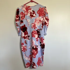 Venus Light Blue Floral Short Puff Sleeve‎ Grommet Cutout Faux Wrap Dress Size M thumbnail 2