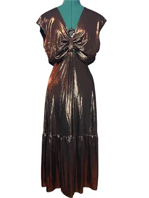 Sugarlips Marbella Bronze Metallic Cut Out Midi Dress XL thumbnail 3