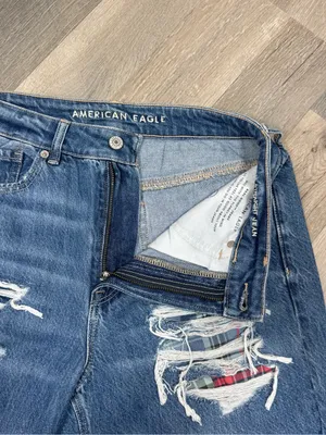 American Eagle Distressed Patched Mom Straight Jeans‎ Blue 10 High Waist thumbnail 7