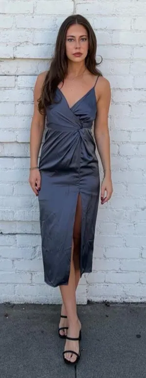 ASTR The Label gray satin midi dress with a side slit sz XS #satin #party #sexy #goingout thumbnail 1