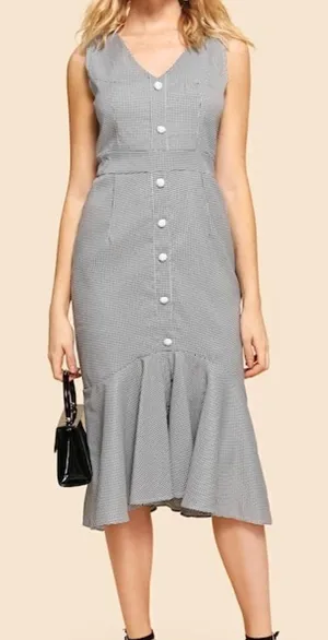 ✨ Ruffle Hem Gingham Button Dress✨ Black Size M thumbnail 1