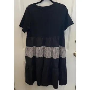 Joh Black Tiered Ruffle Midi Dress Stripe‎ Relaxed Casual Womens M Boho Beach thumbnail 7