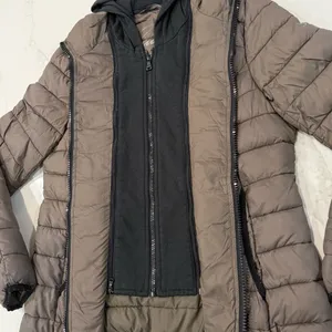 Guess Detachable Hoodie Puffer Jacket Women’s Size Large Taupe Outerwear Casual thumbnail 10