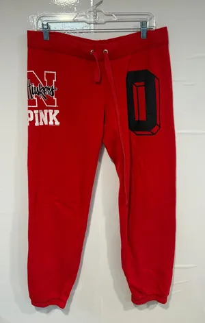PINK Vintage Y2K Red Graphic Drawstring Sweatpants Nebraska Huskers thumbnail 1