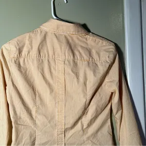 New‎ York & Company Women's Size Small Button Down Shirt Yellow White Pinstripes thumbnail 6