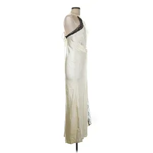 Here Comes The Sun Ivory Black Lace Cutout Maxi Dress Y2K Satin Slip Formal thumbnail 2