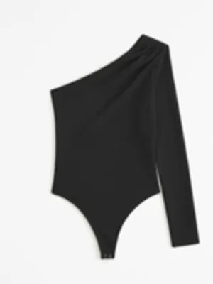 NWT Abercrombie & Fitch Black Long Sleeve Asymmetrical One-Shoulder Bodysuit S thumbnail 4